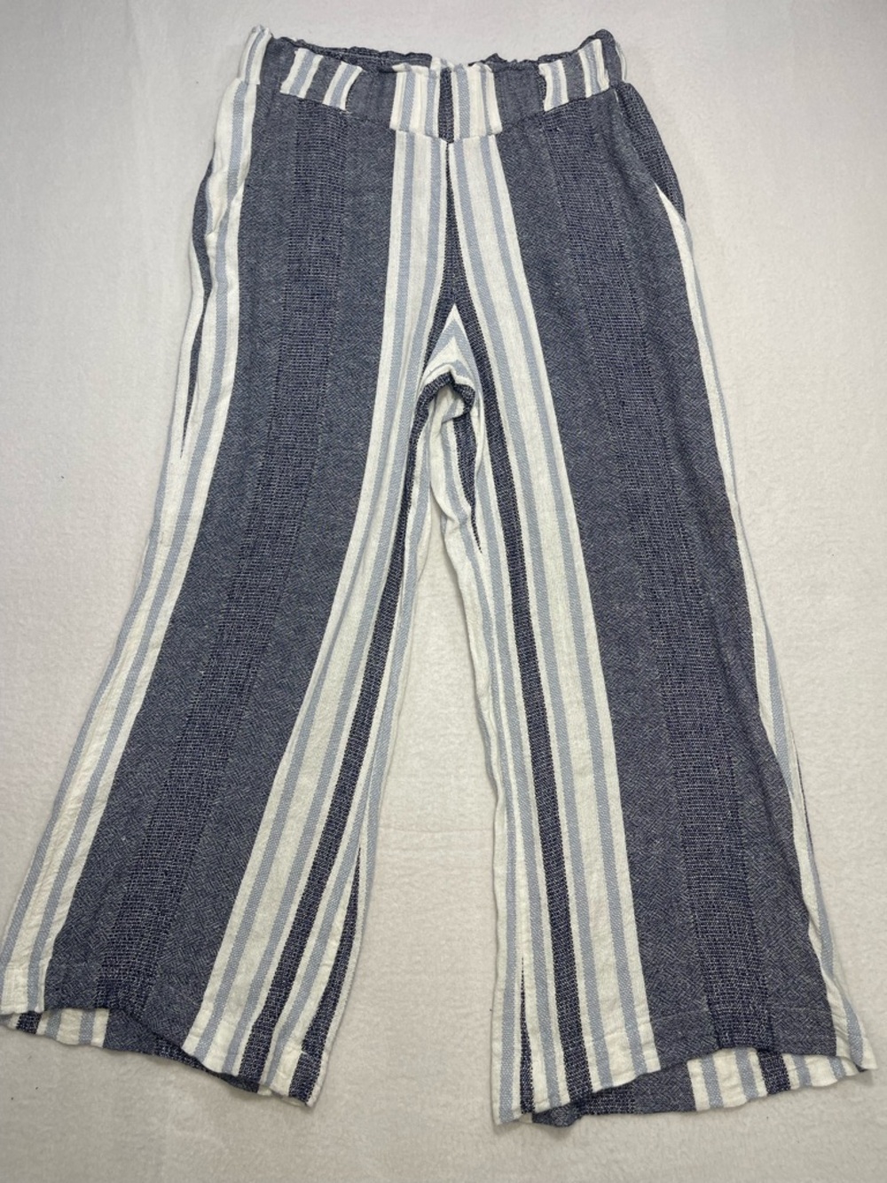 Blue Rein Striped Wide Leg Pants Medium Boho Linen Blend Beachy
